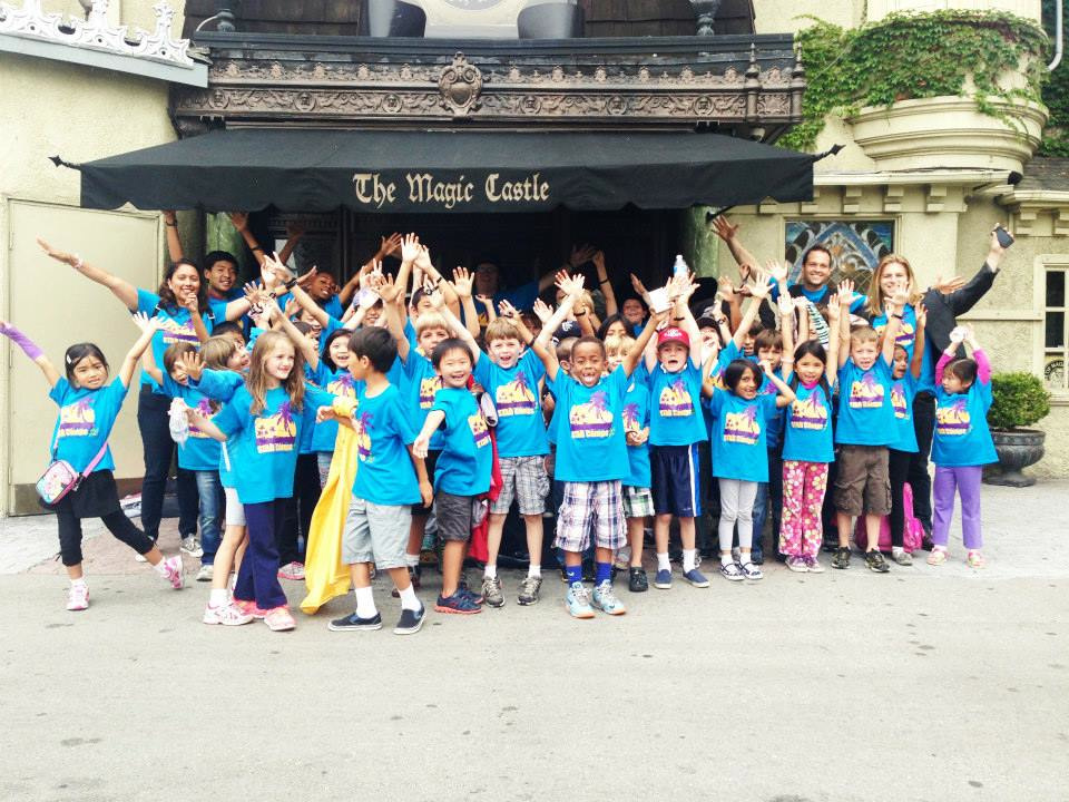 STAR Summer Camp kids and counselors standing in front of the Magic Castle in Los Angeles.
